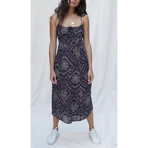Urban Outfitters Navy Blue Bandhani Floral Midi Dress Smocked Back Small S-P